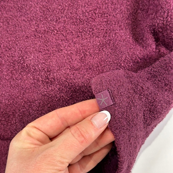 Barefoot Dreams cozy lounge hooded Cozychic Lite knit cardigan plum burgundy M - Picture 12 of 13